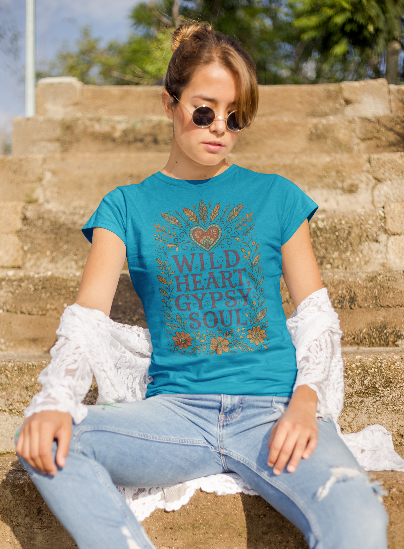 Wild Heart, Gypsy Soul – Boho Floral T-Shirt