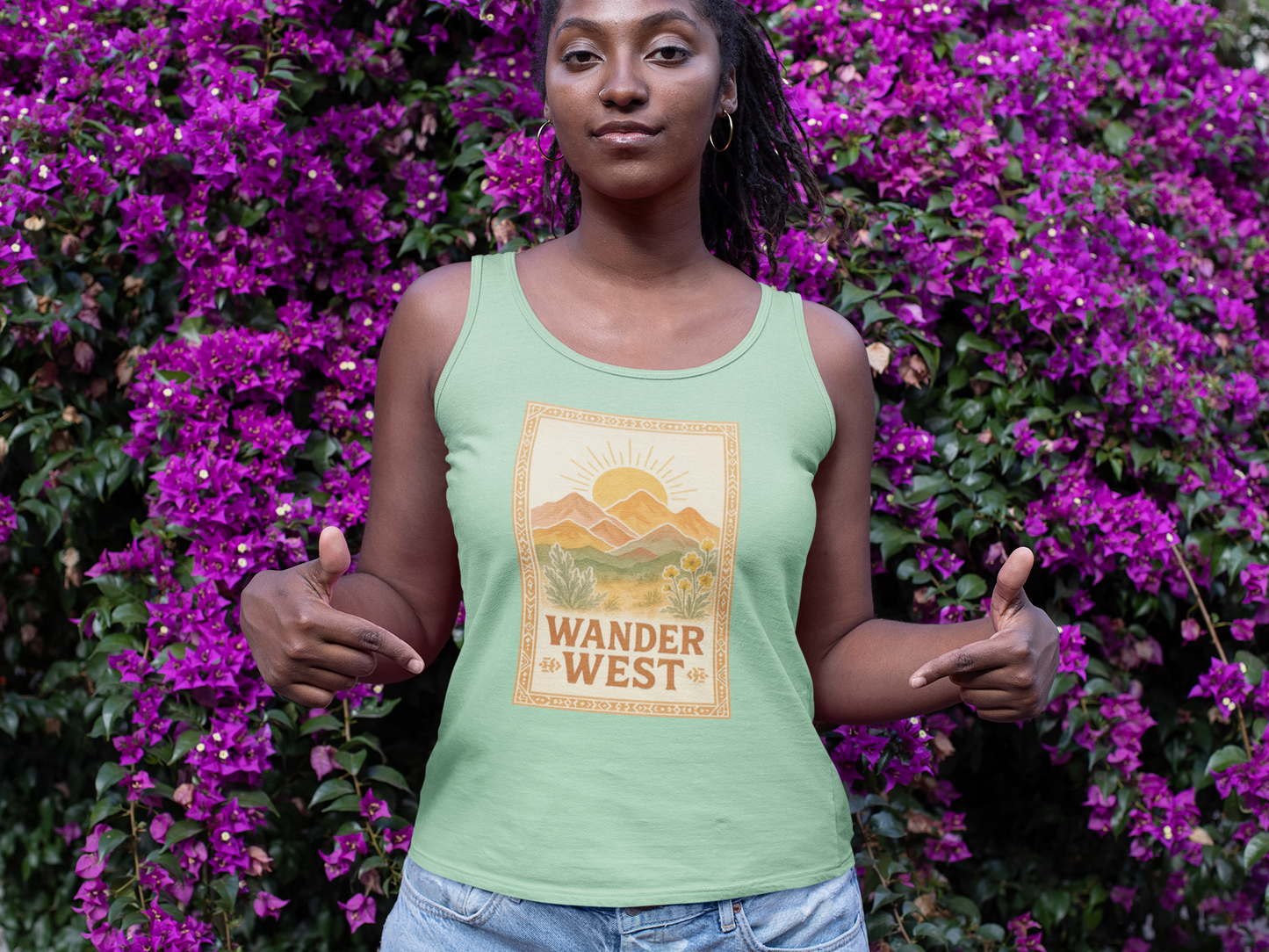 Wander West – Adventure & Western Spirit Graphic Tank Top